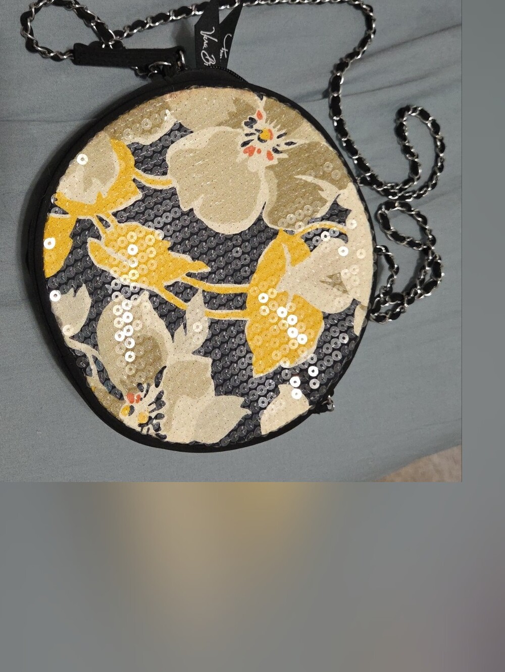 Vera Bradley Round Sequin Floral Crossbody - Yellow, Cream & Black